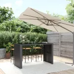 Masă de bar cu blat din sticlă, negru, 185x80x110 cm, poliratan GartenMobel Dekor