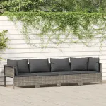 Set fotoliu de grădină cu 4 piese și perne, gri, poliratan GartenMobel Dekor
