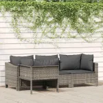 Set fotoliu de grădină cu 4 piese și perne, gri, poliratan GartenMobel Dekor