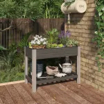 Strat înălțat de grădină cu raft, gri, 100x50x75 cm, WPC GartenMobel Dekor