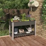 Strat înălțat de grădină cu raft, gri, 120x50x75 cm, WPC GartenMobel Dekor
