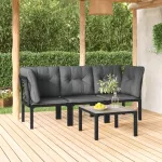 Set mobilier de grădină, 4 piese, negru și gri, poliratan GartenMobel Dekor