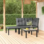 Set mobilier de grădină, 4 piese, negru și gri, poliratan GartenMobel Dekor
