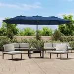 Umbrelă de grădină cu două capete/LED-uri, azuriu, 449x265 cm GartenMobel Dekor