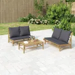 Set mobilier de grădină cu perne gri închis, 2 piese, bambus GartenMobel Dekor