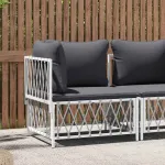 Canapea de colț pentru grădină cu perne, alb,  textil  GartenMobel Dekor