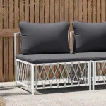 Canapea de mijloc pentru grădină, cu perne, alb, material țesut GartenMobel Dekor