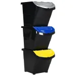 Coșuri de gunoi stivuibile cu capace, 3 buc., negru, 78 L, PP GartenMobel Dekor
