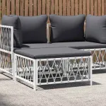 Taburet de grădină cu pernă, alb, material țesut GartenMobel Dekor