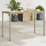 Masă de grădină, blat lemn acacia, gri, 115x54x74 cm, poliratan GartenMobel Dekor