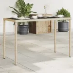 Masă de grădină cu blat din sticlă bej, 115x54x74 cm, poliratan GartenMobel Dekor
