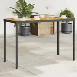 Masă grădină blat din lemn acacia, negru 115x54x74 cm poliratan GartenMobel Dekor