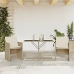 Set bistro cu perne, 3 piese, bej, poliratan GartenMobel Dekor
