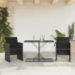 Set bistro cu perne, 3 piese, negru, poliratan GartenMobel Dekor