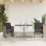 Set bistro de grădină cu perne, 3 piese, gri, poliratan GartenMobel Dekor