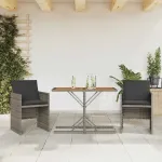Set bistro de grădină cu perne, 3 piese, gri, poliratan GartenMobel Dekor