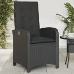 Scaun de grădină rabatabil cu perne, negru, poliratan GartenMobel Dekor
