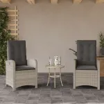 Scaune de grădină rabatabile cu perne, 2 buc., gri, poliratan GartenMobel Dekor