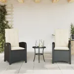 Scaune de grădină rabatabile cu perne, 2 buc., negru, poliratan GartenMobel Dekor