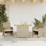 Set bistro cu perne, 3 piese, bej, poliratan GartenMobel Dekor