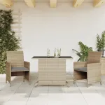 Set bistro cu perne, 3 piese, bej combinat, poliratan GartenMobel Dekor