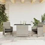 Set bistro cu perne, 3 piese, gri deschis, poliratan GartenMobel Dekor