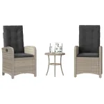 Set bistro cu perne, 3 piese, gri deschis, poliratan GartenMobel Dekor