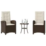 Set bistro cu perne, 3 piese, maro, poliratan GartenMobel Dekor