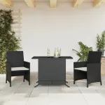Set bistro cu perne, 3 piese, negru, poliratan GartenMobel Dekor