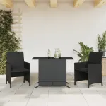Set bistro cu perne, 3 piese, negru, poliratan GartenMobel Dekor