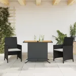 Set bistro cu perne, 3 piese, negru, poliratan GartenMobel Dekor