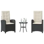 Set bistro cu perne, 3 piese, negru, poliratan GartenMobel Dekor