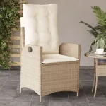 Scaun de grădină rabatabil cu perne, bej, poliratan GartenMobel Dekor