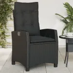 Scaun de grădină rabatabil cu perne, negru, poliratan GartenMobel Dekor