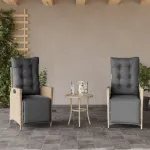 Scaun de grădină rabatabil cu suport picioare,2 buc., poliratan GartenMobel Dekor