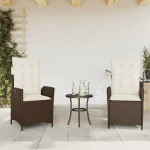 Scaune de grădină rabatabile, 2 buc., cu perne, maro, poliratan GartenMobel Dekor