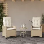 Scaune de grădină rabatabile cu perne, 2 buc., bej, poliratan GartenMobel Dekor
