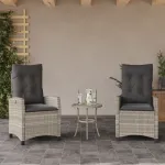 Scaune de grădină rabatabile cu perne, 2 buc., gri, poliratan GartenMobel Dekor