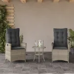 Scaune de grădină rabatabile cu perne, 2 buc., gri, poliratan GartenMobel Dekor