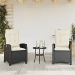 Scaune de grădină rabatabile cu perne, 2 buc., negru, poliratan GartenMobel Dekor