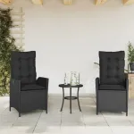 Scaune de grădină rabatabile cu perne, 2 buc., negru, poliratan GartenMobel Dekor