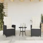 Scaune de grădină rabatabile cu perne, 2 buc., negru, poliratan GartenMobel Dekor