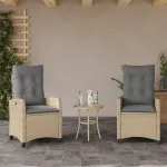 Scaune de grădină rabatabile cu perne, 2 buc. mix bej poliratan GartenMobel Dekor