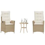 Set bistro cu perne, 3 piese, bej, poliratan GartenMobel Dekor