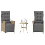 Set bistro cu perne, 3 piese, bej combinat, poliratan GartenMobel Dekor