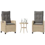 Set bistro cu perne, 3 piese, bej combinat, poliratan GartenMobel Dekor