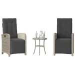 Set bistro cu perne, 3 piese, gri deschis, poliratan GartenMobel Dekor