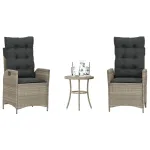 Set bistro cu perne, 3 piese, gri deschis, poliratan GartenMobel Dekor