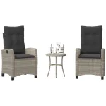 Set bistro cu perne, 3 piese, gri deschis, poliratan GartenMobel Dekor
