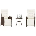 Set bistro cu perne, 3 piese, maro, poliratan GartenMobel Dekor